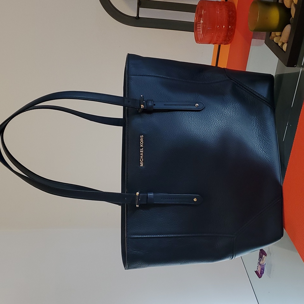 Michael Kors Blue Tote with Elegant Gold Accents